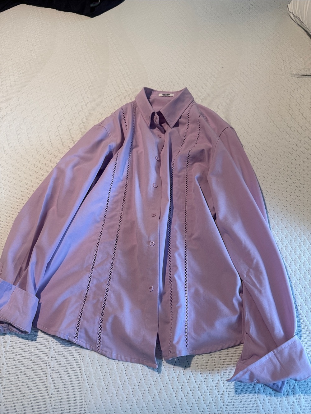 Men's Lavender Button-Down Shirt with Eyelet Detailing
